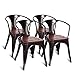 COSTWAY Dining Chairs Industrial Metal Stackable Armrest Chairs Bistro Metal Wood Stool Furniture, Set of 4 (Copper)