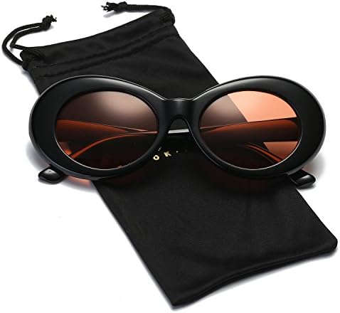 Dumok Clout Goggles Retro Oval Mod Sunglasses Kurt Cobain With Black Frame/Red Lens