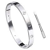 Love Bracelet Stainless Steel Cuff Bangle Titanium Steel Screws Womens Bracelet (White Gold with Diamond, 17.00)