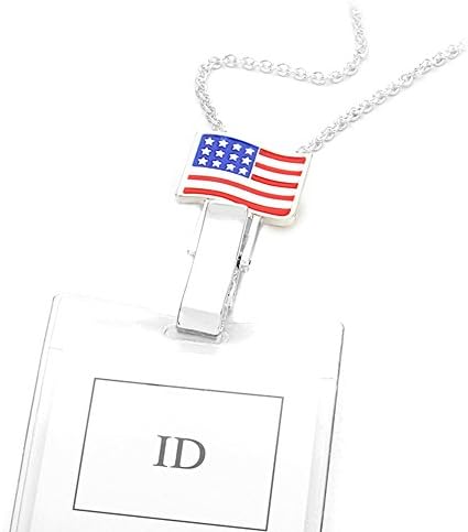 Enameled Silver American Flag: Lanyard Necklace with ID/Badge/Card Holder