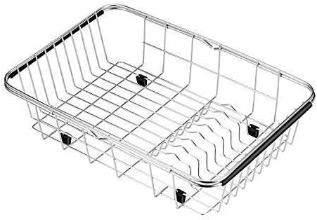 Large Expandable Over the Sink Rustproof Dish Drying Rack,Adjustable Dish Drainer,on Counter Top or in Sink Dish Rack,Stainless Steel Chrome.