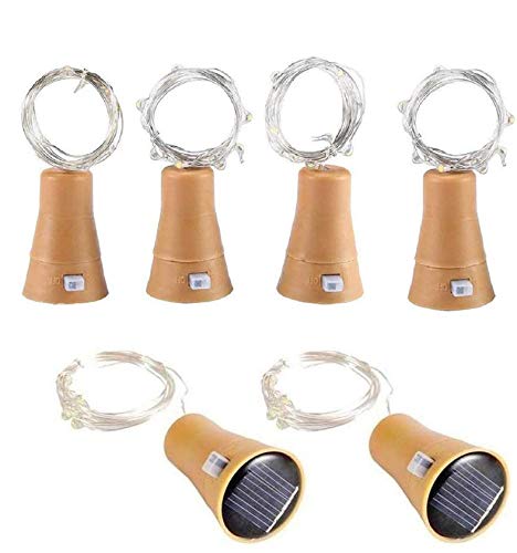 6pcs Led Solar Cork Wine Bottle Fairy Light with 1M Copper Wire Shape Bar lamp for Bottle, Party, Wedding, Festival and Halloween (Cool White)