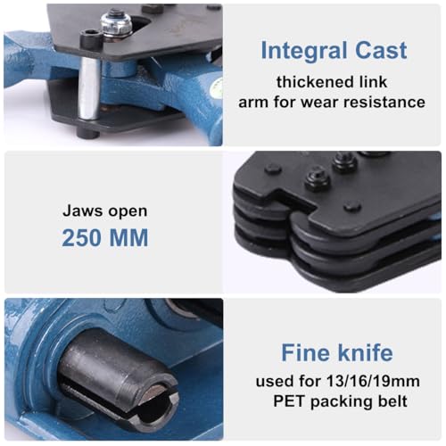 Strapping Tool Kit 4-in-1 PET/PP Handy Baler Packing Strap Tensioner, Heavy Duty Manual Pallet Packaging Strapping Banding Cutter with Tensioner Sealer, 250M Belt, 100 Metal Seals for Hose Clamp Cable