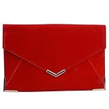 Velvet Envelope Clutch Large Evening Bag Women Bag Metal-Trim Shoulder Bag,Wedding Clutch Bag Purse (Red)