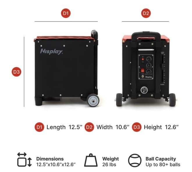 Nisplay Portable Tennis Ball Machine (26lbs) - Dual Motor for TopSpin and Backspin, 80+ Balls, Max 68MPH, 4+ Hours Play with External Lithium Battery