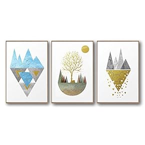 3 Piece Framed Canvas Home Artwork Decoration Abstract Mountain Canvas Wall Art for Living Room, Bedroom - 16"x24"x3 Panels
