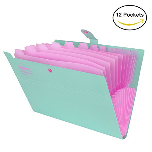 Expanding File Folder 12 Pockets With Snap Closure, Yigou Portable Accordion Document Organizer Letter A4 Paper Size [Green] - Thumbnail 7