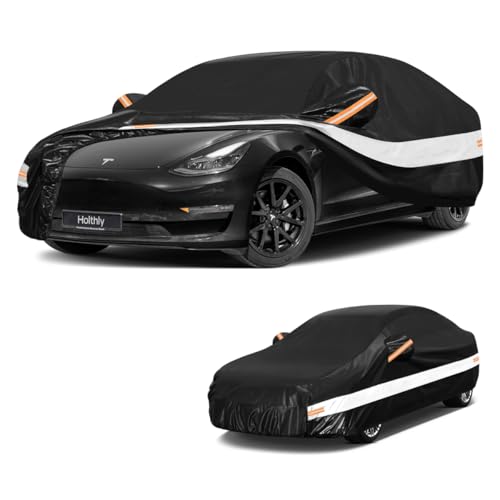 Holthly Car Cover Fit for Tesla Model 3 (2017-2026) 10 Layers Full Tarpaulin 100% Waterproof Protection Against Dust, Wind, Rain and UV Rays