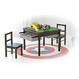 UTEX 2-in-1 Kids Multi Activity Table and 2 Chairs Set with Storage (Espresso with Gray Drawer)