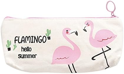 Slendima Lovely Flamingo and Green Cactus Fresh Color Canvas Pencil Case,Cute School Stationery Bag Pouch Student Gift - 4 Types is Available