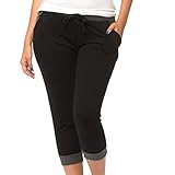 Coco-Limon Women Cropped Joggers, French Terry Sweatpant, Rib Trimming