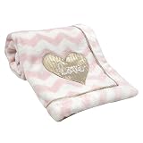 Lambs & Ivy Baby Love Minky Blanket - Pink/White with Gold Love Heart