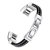 bayite Leather Bands for Fitbit Alta HR and Alta, Silver Metal and Leather