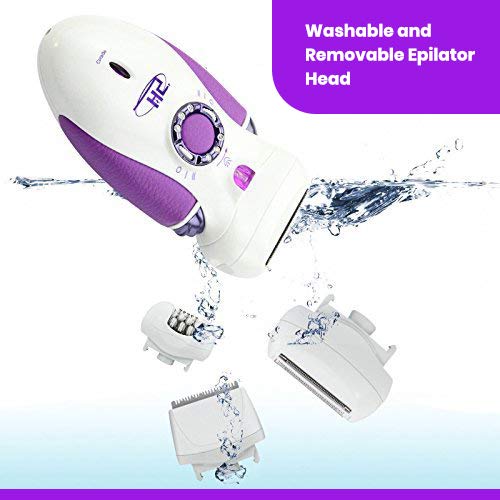 Hair Epilator Shaver Razor Trimmer for Women - 4 in 1 Rechargeable Hair Remover - Includes Four Heads for Complete Hair Removal - Painless Women Depilatory Machine for Facial Bikini Leg Arms Body Lips