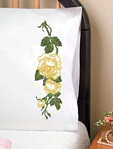 Design Works Crafts T232232 Gelbe Rose Geprägt für bestickte Kissenbezüge