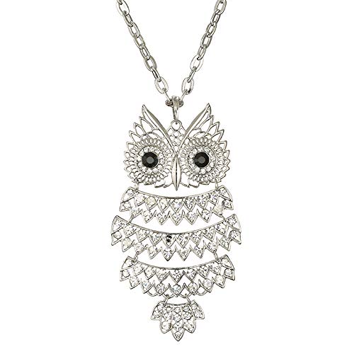 Women's Owl Pendant Long Sweater Y Necklace, Lasso Chain Green Alloy Zircon Winter Best Birthday Gift for Girl