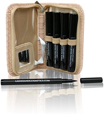 3-D Fiber Lash Mascara Set - Eyeliner - Lashes 3x Times Lash Length, Lash Volume, and Lash Thickness - With Pink Case and Mirror