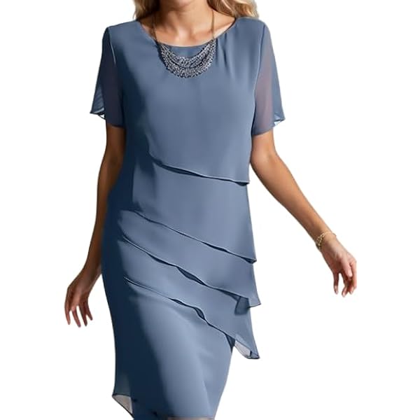 Amazon.com: MATSUMIZUYU Elegant Chiffon Cocktail Midi Dress for Women  Wedding Guest Summer Short Sleeve Scoop Neck Layered Evening Dresses  Green-M : Clothing, Shoes & Jewelry