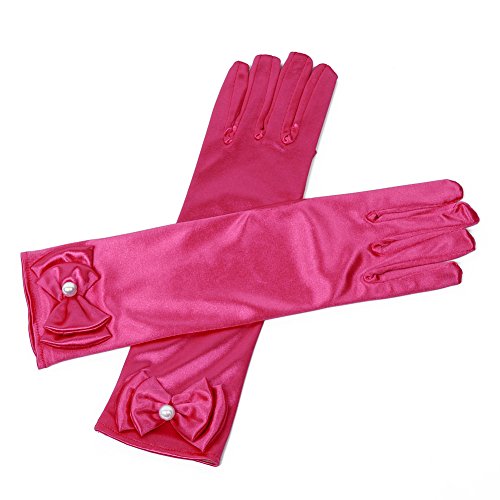 Lusiyu Girl Solid Color Long Elbow Length Formal Pageant Glove (Rose Red)