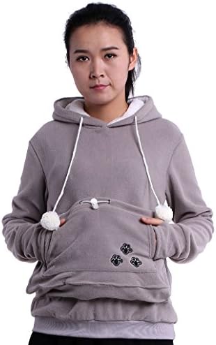 Fleece Hoodies Pet Holder Cat Dog Kangaroo Pouch Carriers Pullover Grey XL