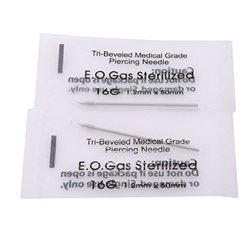 GUAngqi 10pcs Piercing Needle Stainless Steel Sterile Ear Nose Body Piercing Needles Disposable Tattoo Accessories,silver 20G,diameter about 0.31inch