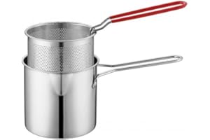 Stainless Steel Mini Deep Fryer Oil-Saving Perforated Basket for Skewer Cooking, Compact Countertop Frying and Home Use, 1.7L