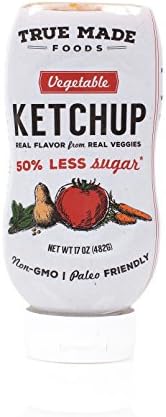 True Made Foods Vegetable Ketchup, Paleo Friendly, Non-GMO, Low Sugar, 17oz Squeeze Bottle, Pack of 2