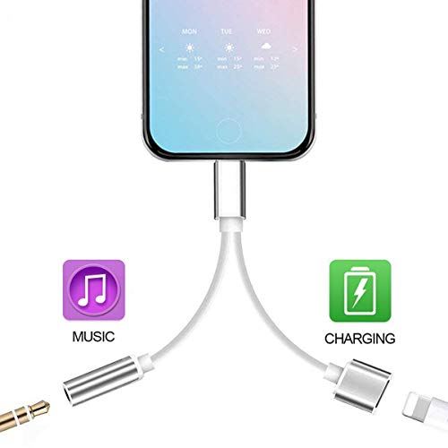 Adapter 3.5mm Aux Headphone Jack Adaptor Charger for iPhone 8/8Plus iPhone7/7Plus iPhone X/10 iPhone Xs/XSmax, 2 in 1 Earphone Audio Connector Jack Splitter Cable Accessories, Suppor IOS11-12