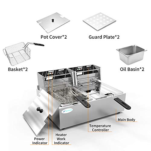 Nurxiovo 17.6 Quart 3600W Stainless Steel Commercial Deep Fryer Big Electric Fryer with Double Baskets Dual Large capacity Countertop for Home Restaurant 16L 2 Tank Nurxiovo 17.6 Quart 3600W Stainless Steel Commercial Deep Fryer Big Electric Fryer with Double Baskets Dual Large capacity Countertop for Home Restaurant 16L 2 Tank