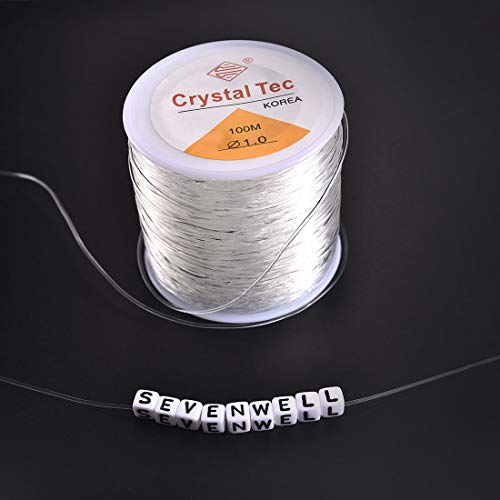 SEVENWELL 1mm Elastic Bracelet String Cord,100m Crystal Stretch Bead Cord for Beading, Jewelry Making