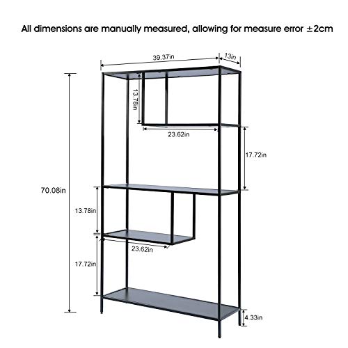 HOME BI Bookshelf Storage Organizer Shelves, Unit Metal Open Bookcase Shelf Standing for Office, Study Room, Living Room, Black, 3-Tier