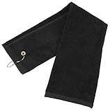 Flammi Tri-Fold Golf Towel with Clip Grommet Cotton Terry-Cloth for Golf Bag, 16 x 23.6 Inches (Black)