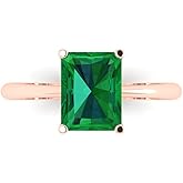 Clara Pucci 14K Solid Rose Gold 2.5 ctw Emerald Solitaire Ring for Women | Anniversary, Birthday Gift | 8.5x6.5mm Radiant Cut