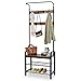 KINGSO Industrial Coat Rack, Hall Tree Entryway Coat Shoe Rack 3-Tier Shoe Bench 7 Hooks, Wood Look Accent Furniture with Stable Metal Frame Easy Assembly