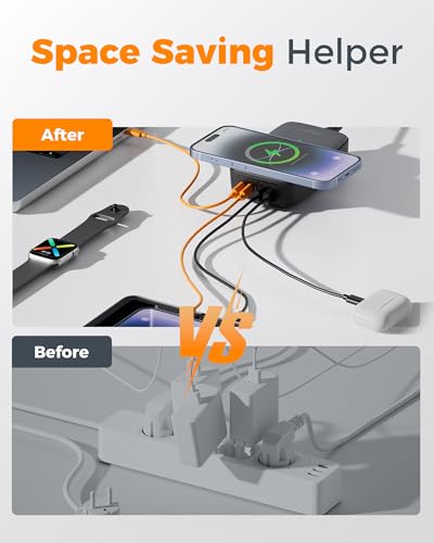 TESSAN Cargador Inalámbrico 6 en 1 Magnético, PD 65W Estación de Carga con USB-C, Carga Rápida para iPhone 15/16/17, MacBook y Tableta, Ideal para Hogar, Oficina y Viajes