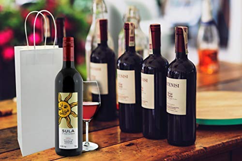 Wine Bags, White Paper Bags, for Wine Spirits 5.25" x 3.25" x 13" Gift Bags, White Kraft Bags (25)