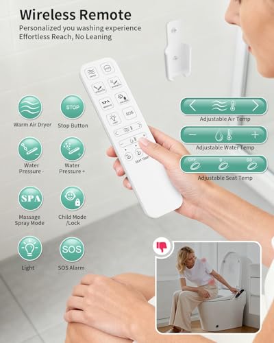SR SUN RISE Electric Bidet Toilet Seat for Elongated Toilets | Dual Nozzles for Female & Hip Wash, 6 Wash Modes, Comfort Heated, Air Dryer, Ultra-Slim Profile,Easy Knob Control,