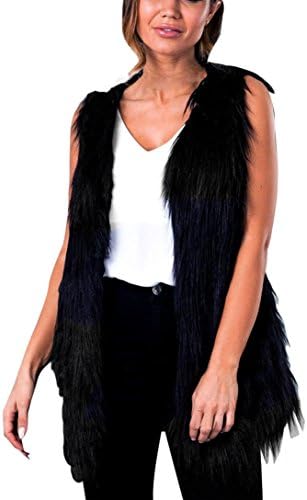 FAPIZI Womens Coat Clearance Winter Faux Fur Warm Black Long Vest Jacket Waist Outwear