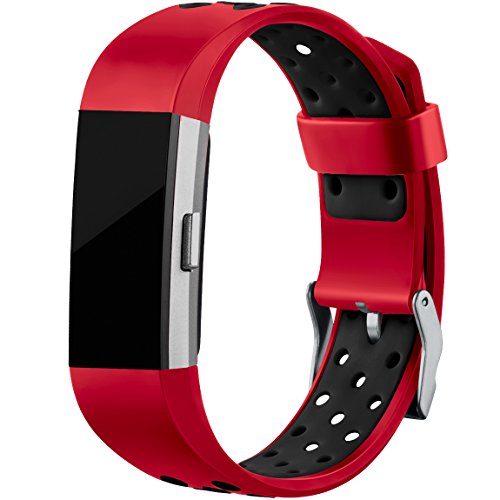 Maledan Replacement Sport Bands with Air Holes Compatible for Fitbit Charge 2, Red/Black, Small