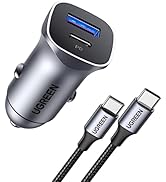 UGREEN PD30W USB C Car Charger with a PD60W USB C Cable QC/PD3.0 Dual Port Fast Charge Car Phone ...
