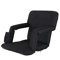 Smartxchoices Black Stadium Seat Chair for Bleachers, Reclining Seat with Back Support, Cushion, Arms, Pocket - 5-Reclining Positions Padded Seat with Shoulder Straps for Easy Carrying