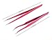 yueton 2pcs Pink Color Coated Stainless Steel Straight and Curved Head Tweezers for Eyelash Extension