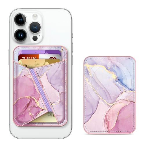 Fintie MagSafe Wallet, RFID Blocking Card Holder Compatible with Apple, Magnetic Wallet for iPhone 16/15/14/13/12 Series, Slim Credit Card Holder for Women Men, Marble Pink