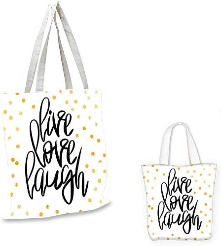 Live Laugh Love shopping tote bag Stylized Hand Lettering on Dotted Backdrop Inspirational Phrase travel shopping bag Black White Yellow. 12"x15"-10"