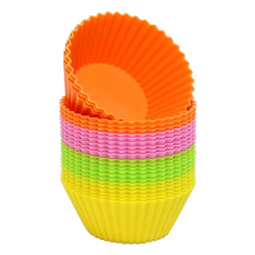 24 Pack Reusable Silicone Cupcake Liners - 2.76 Inch, Black, Non-Stick Baking Cups For Muffins & Cupcakes