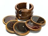 7 Piece Natural Agate Inlaid Wooden Coaster Set