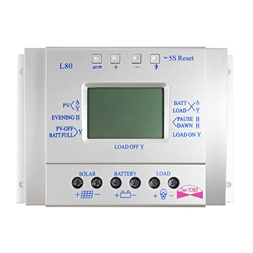 Y-SOLAR 60a 80a Solar Battery Charge Controller LCD 12V 24V Auto with USB with Load Timer and Light Control for Lighting (80A)