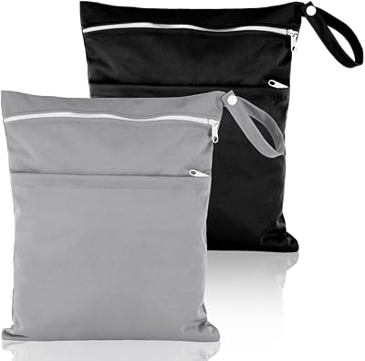 Heyu-Lotus 2 Packs Wet Bag Waterproof Reusable Wet Dry Bags 36x28cm Black Grey