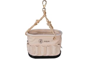 Klein Tools 5152S Canvas Bucket, Oval Tool Bucket Organizer with Sisal-Rope Hanging Handle, 26 Interior Pockets and 15 Exteri