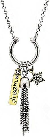 Dream' Pendant Necklace - Unity Themed Two-Toned Inspirational Charm Necklace With 'Star' Charm And Chain Tassel